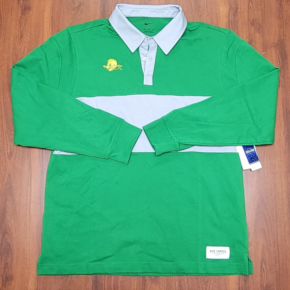 Nike Oregon Ducks Green Long Sleeve Polo Shirt Men's Size Medium